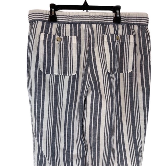 Liz Claiborne Striped Linen Blend Beach Pants M White Navy Drawstring Waist - Picture 7 of 11